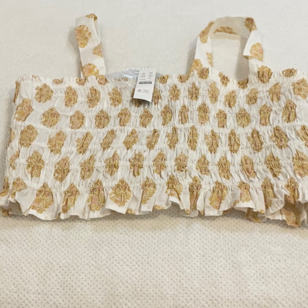 White print J Crew gathered tank top